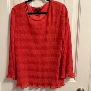 ALFANI WOMANS TOP, DEEP CORAL, LONG SLEEVE, TEXTURED RUFFLY SLEEVES & HEM XXL
